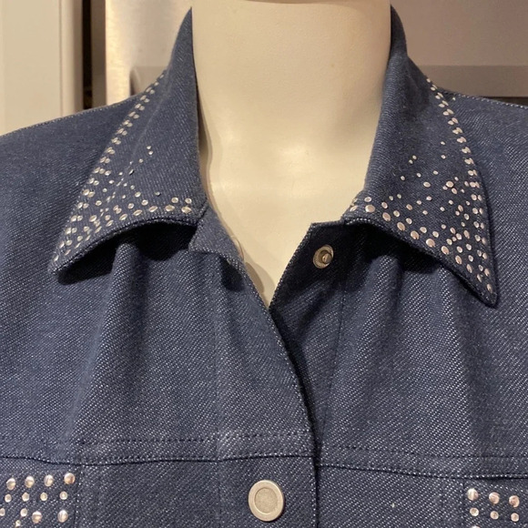 L womens Alfred Dunner blue stretch snap up long sleeve plus size jacket 16. - Picture 2 of 5